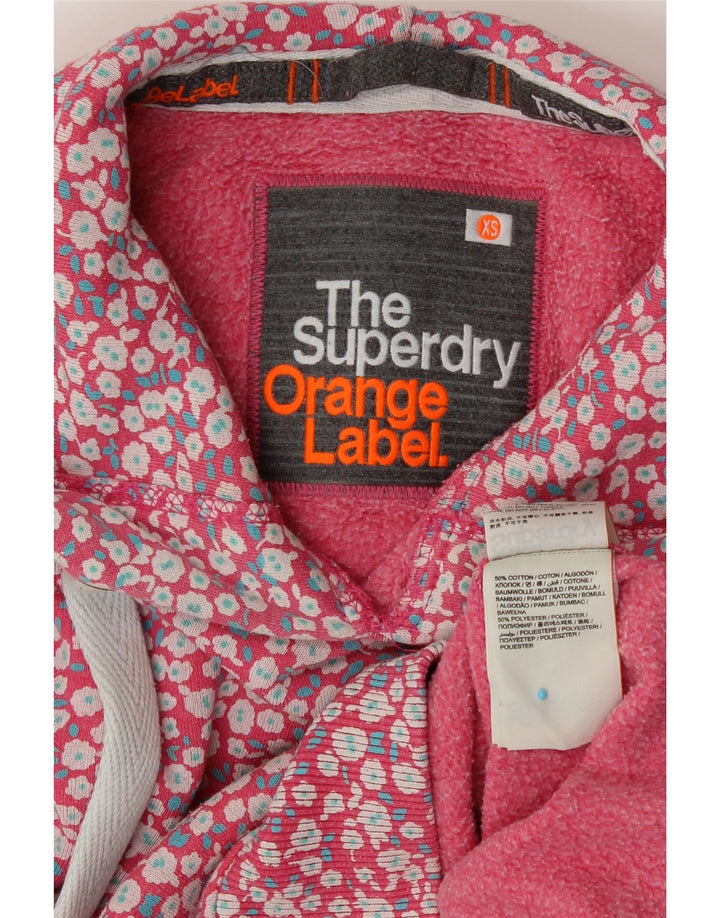 SUPERDRY Γυναικείο Hoodie Jumper UK 6 XS Ροζ φλοράλ βαμβακερό