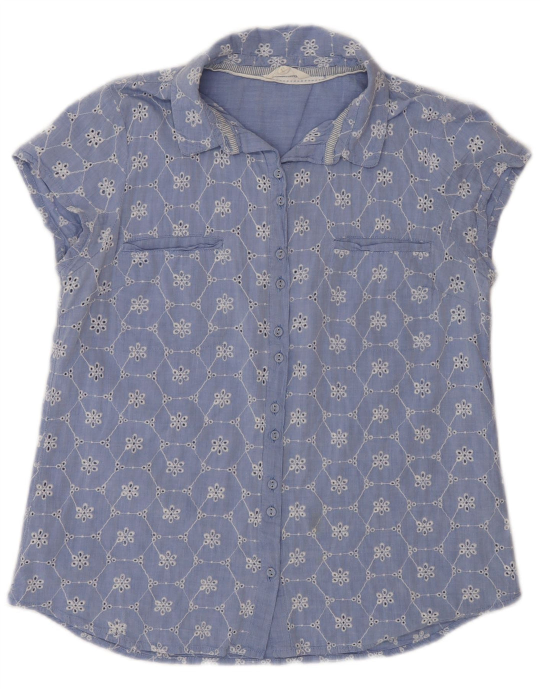 White Stuff Γυναικείο κοντομάνικο πουκάμισο UK 12 Medium Blue Floral Βαμβακερό