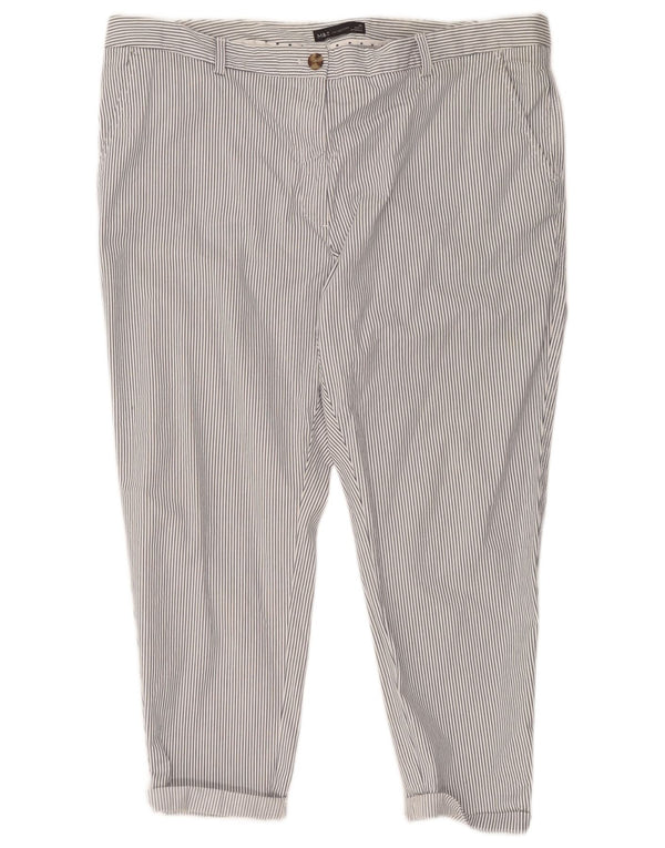 Marks & Spencer Γυναικείο Cropped Παντελόνι UK 20 2XL W41 L26 Λευκό ριγέ