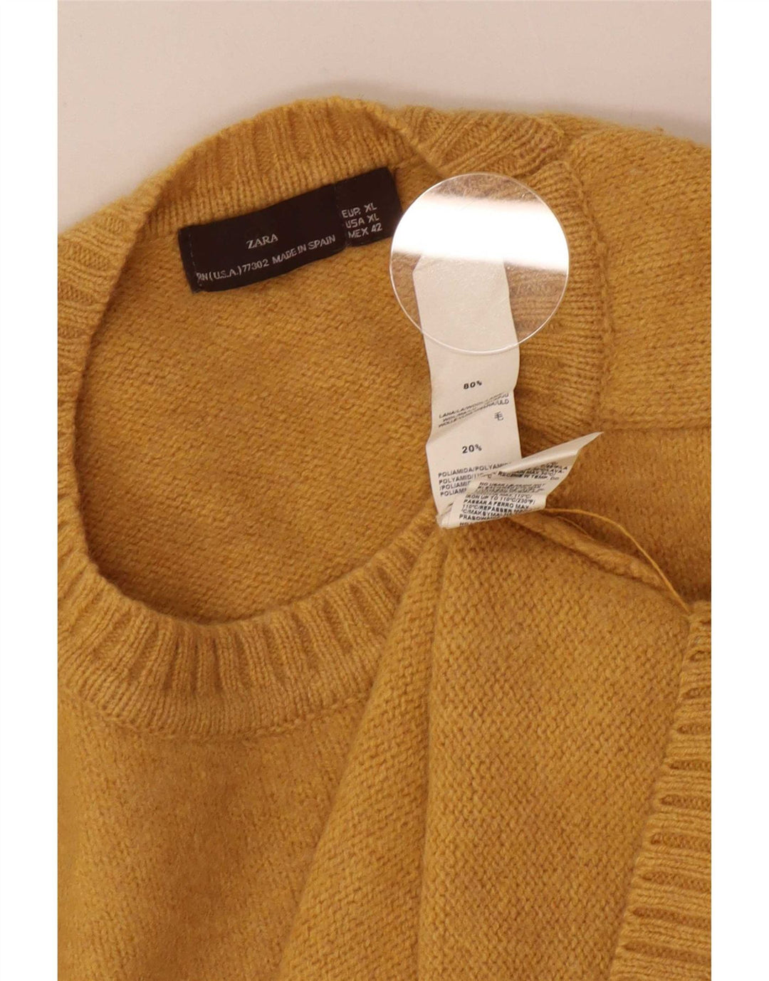 Zara Ανδρικό πουλόβερ με λαιμόκοψη XL κίτρινο μαλλί