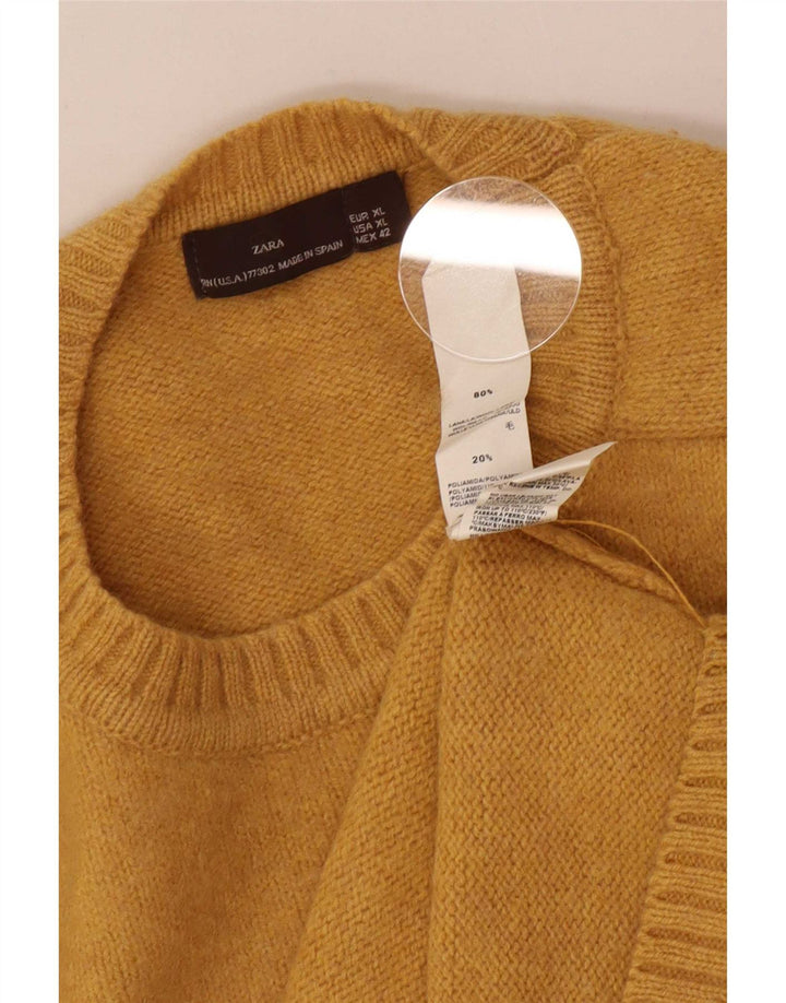 Zara Ανδρικό πουλόβερ με λαιμόκοψη XL κίτρινο μαλλί