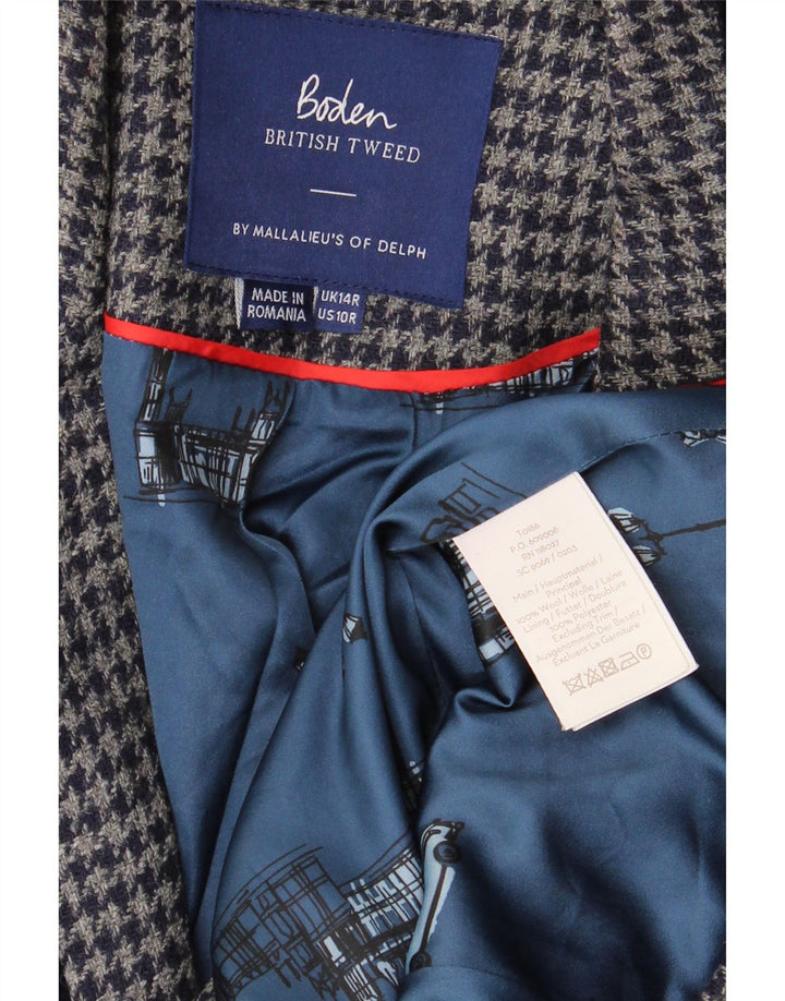 BODEN Γυναικείο σακάκι σακάκι με 1 κουμπιά UK 14 Μεγάλο Navy Blue Houndstooth μαλλί