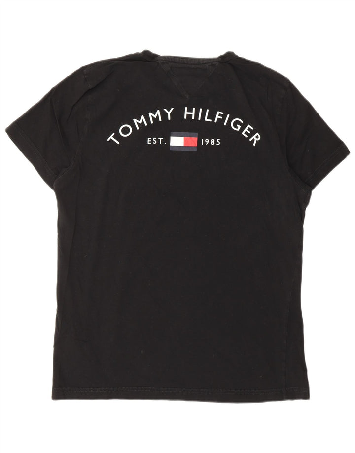 TOMMY HILFIGER Mens Graphic T-Shirt Top Medium Black Cotton