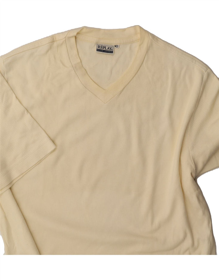 REPLAY Mens T-Shirt Top XL Off White Cotton Vintage Replay and Second-Hand Replay from Messina Hembry 