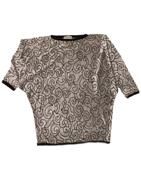 Γυναικείο βελούδινο ρόπαλο VINTAGE Top UK 22 3XL Ασημί γεωμετρική βισκόζη