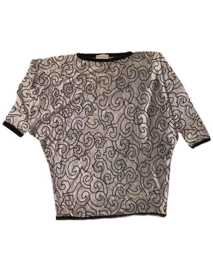 Γυναικείο βελούδινο ρόπαλο VINTAGE Top UK 22 3XL Ασημί γεωμετρική βισκόζη