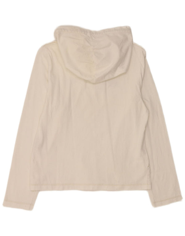 REPLAY Γυναικείο τοπ με κουκούλα γραφικό μακρυμάνικο UK 14 μεγάλο λευκό βαμβακερό