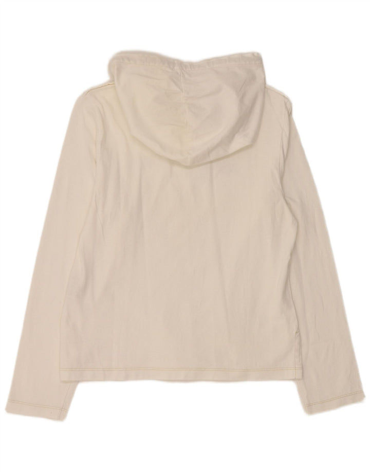 REPLAY Γυναικείο τοπ με κουκούλα γραφικό μακρυμάνικο UK 14 μεγάλο λευκό βαμβακερό