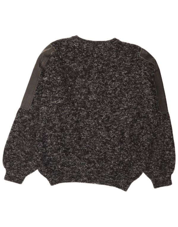 Vintage Mens Crew Neck Jumper Sweater Large Black Patchwork Wool