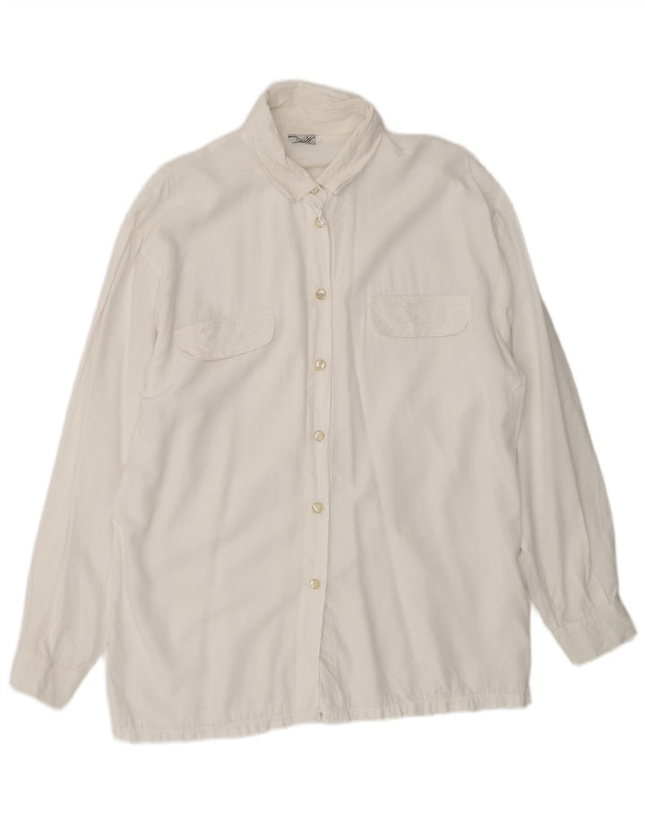 Vintage γυναικείο πουκάμισο oversized μπλούζα UK 10 Small White Viscose