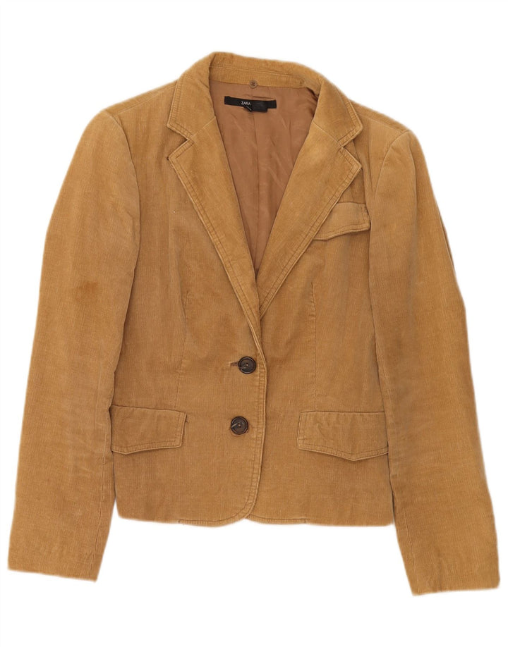 Zara Γυναικείο σακάκι 2 κουμπιών κοτλέ blazer UK 10 μικρό μπεζ βαμβακερό