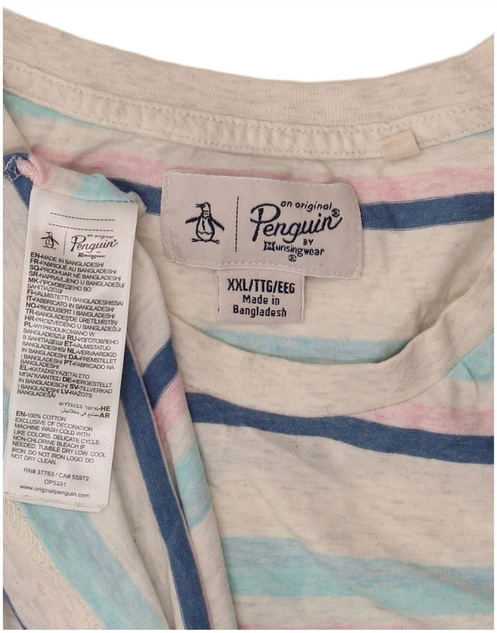 Ανδρικό T-Shirt Penguin Top 2XL Λευκό ριγέ βαμβακερό