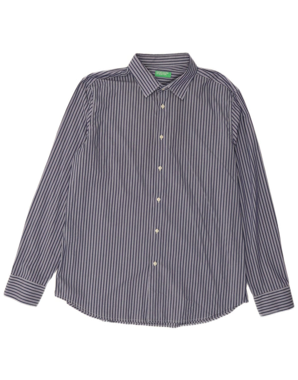 Ανδρικό πουκάμισο Benetton 2XL Navy Blue Pinstripe Βαμβακερό