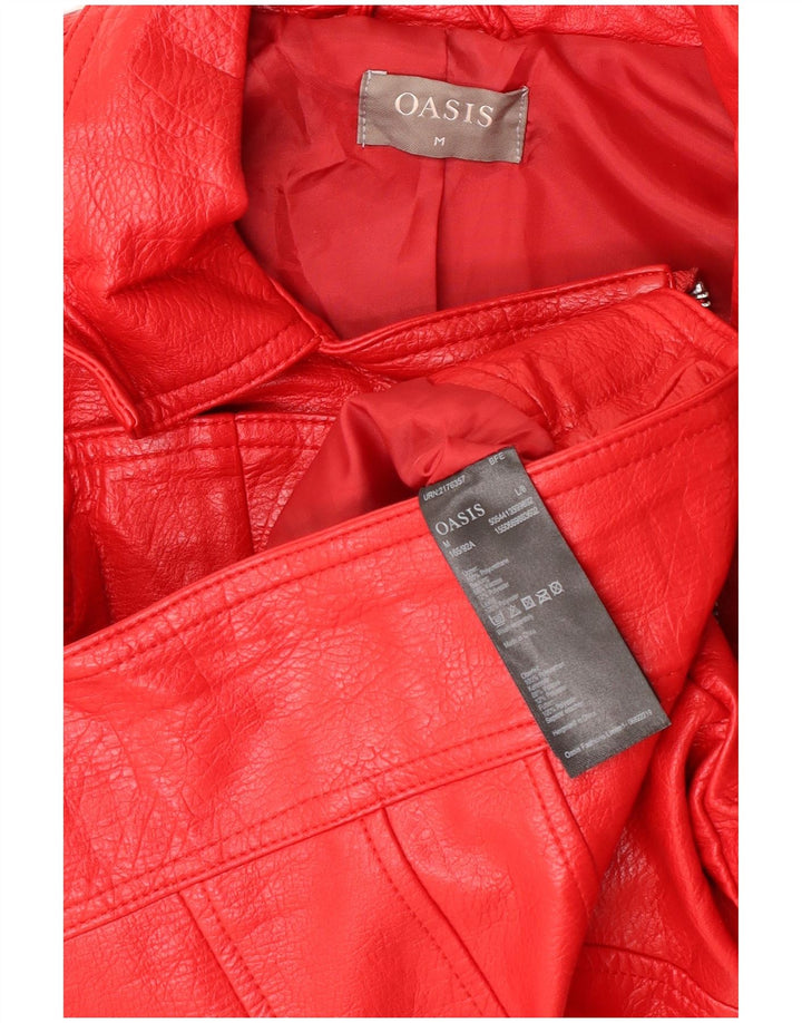 Γυναικείο Oasis Crop Faux Leather Biker Jacket UK 12 Medium Red Polyurethane