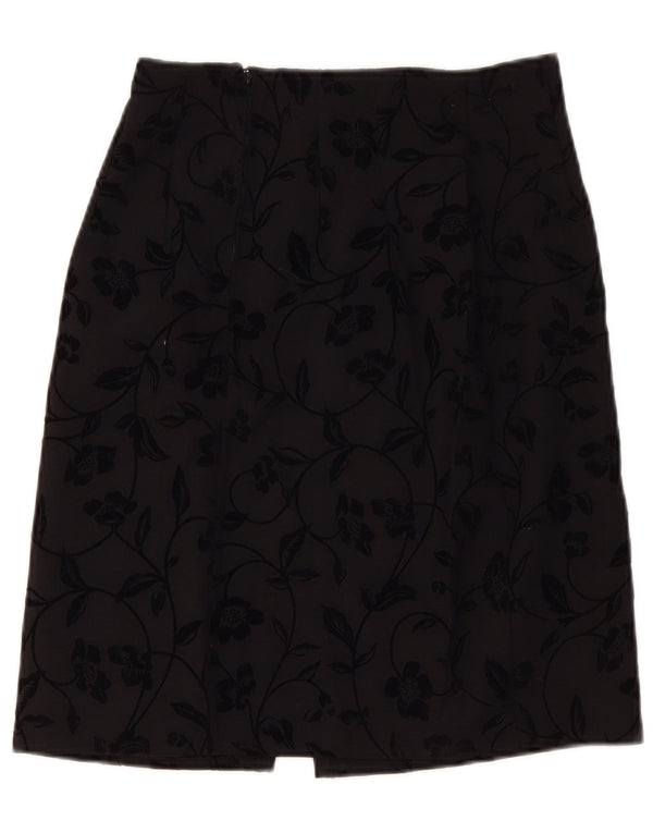 Vintage Womens A-Line Skirt UK 10 Small W28  Black Floral Polyester