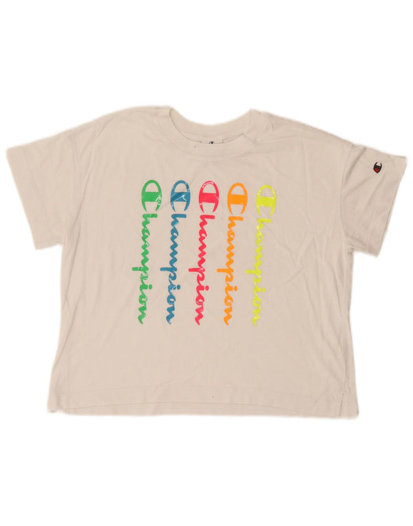 Champion Womens Crop Graphic T-Shirt Top UK 14 Medium White