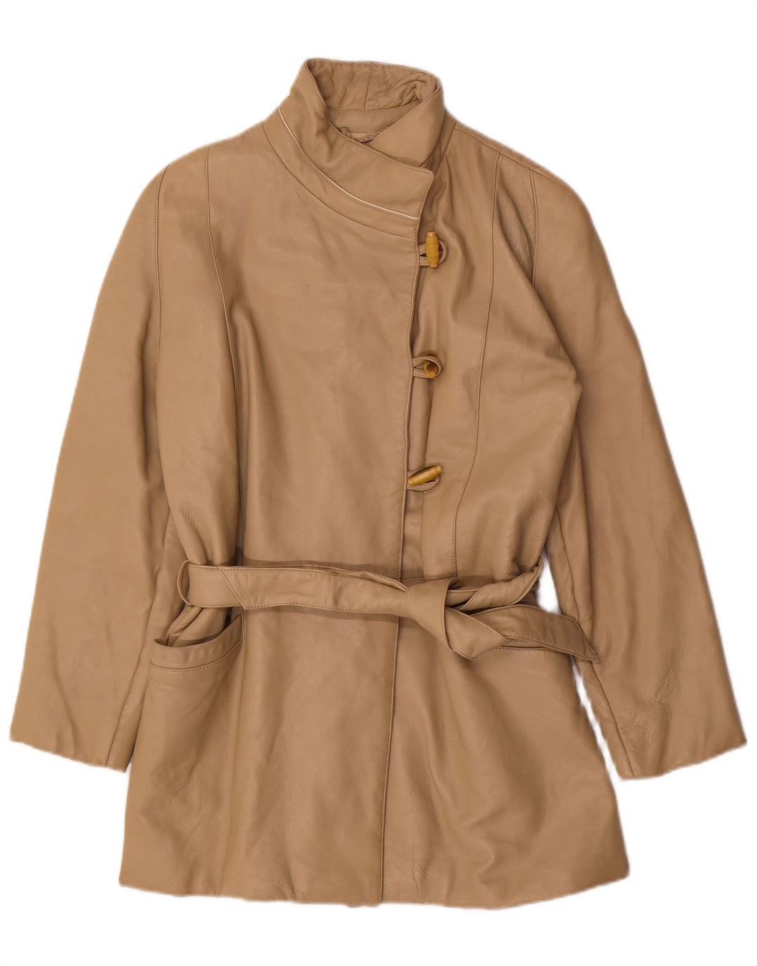 Vintage Γυναικείο Δερμάτινο Παλτό UK 12 Medium Beige