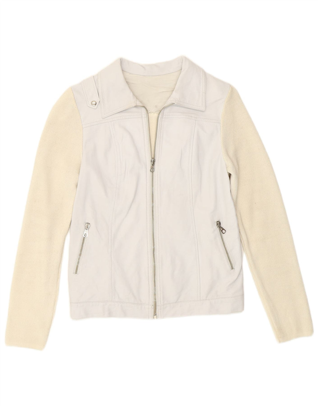 Vintage γυναικείο μπουφάν Biker UK 8 Small Off White Colourblock Ακρυλικό