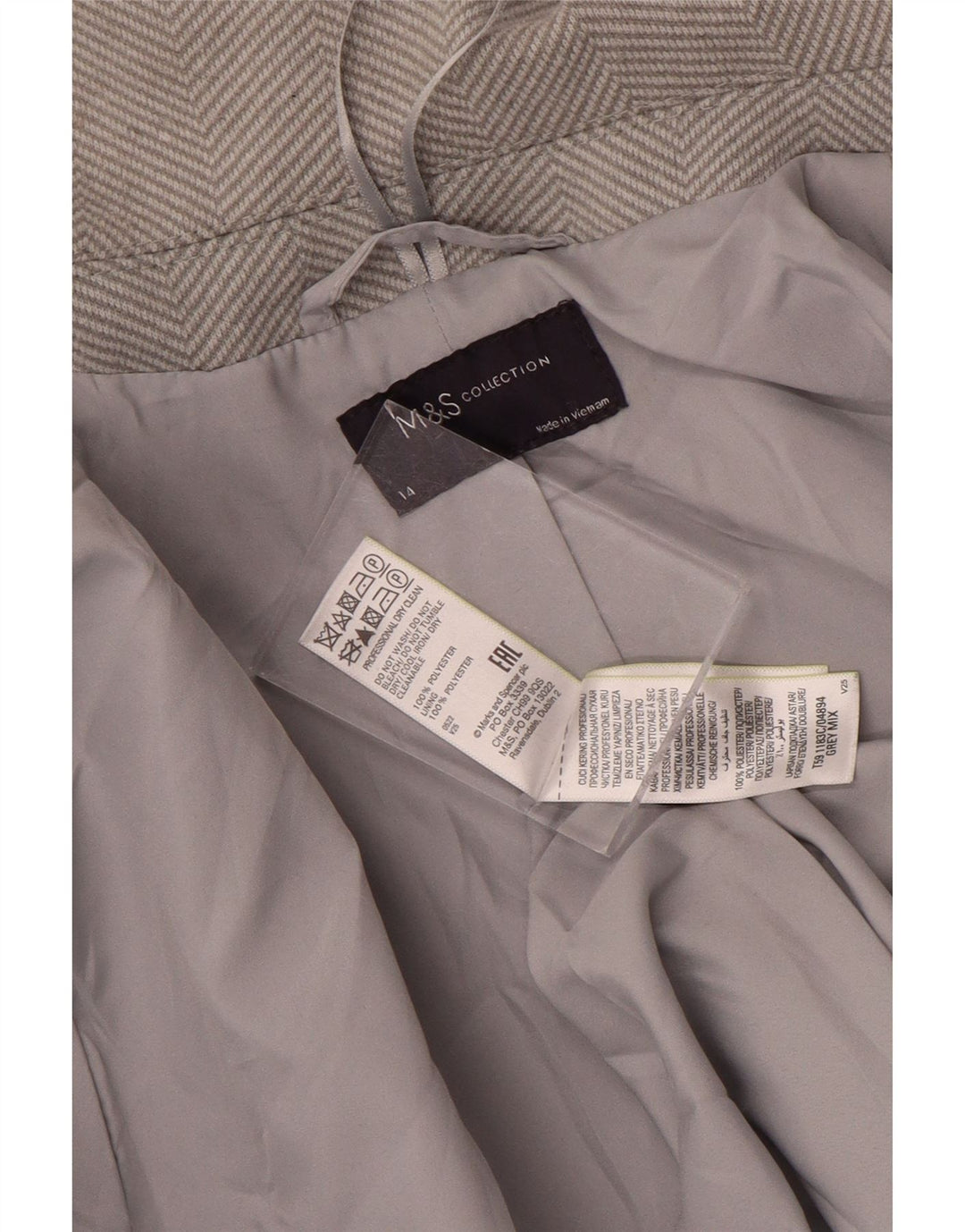 Marks & Spencer Γυναικείο Πανωφόρι UK 14 Μεγάλο Γκρι Πολυεστέρας Ψαροκόκκαλο