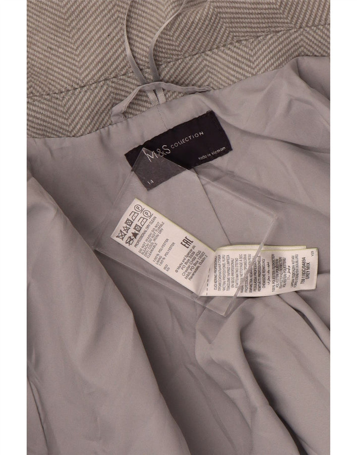 Marks & Spencer Γυναικείο Πανωφόρι UK 14 Μεγάλο Γκρι Πολυεστέρας Ψαροκόκκαλο