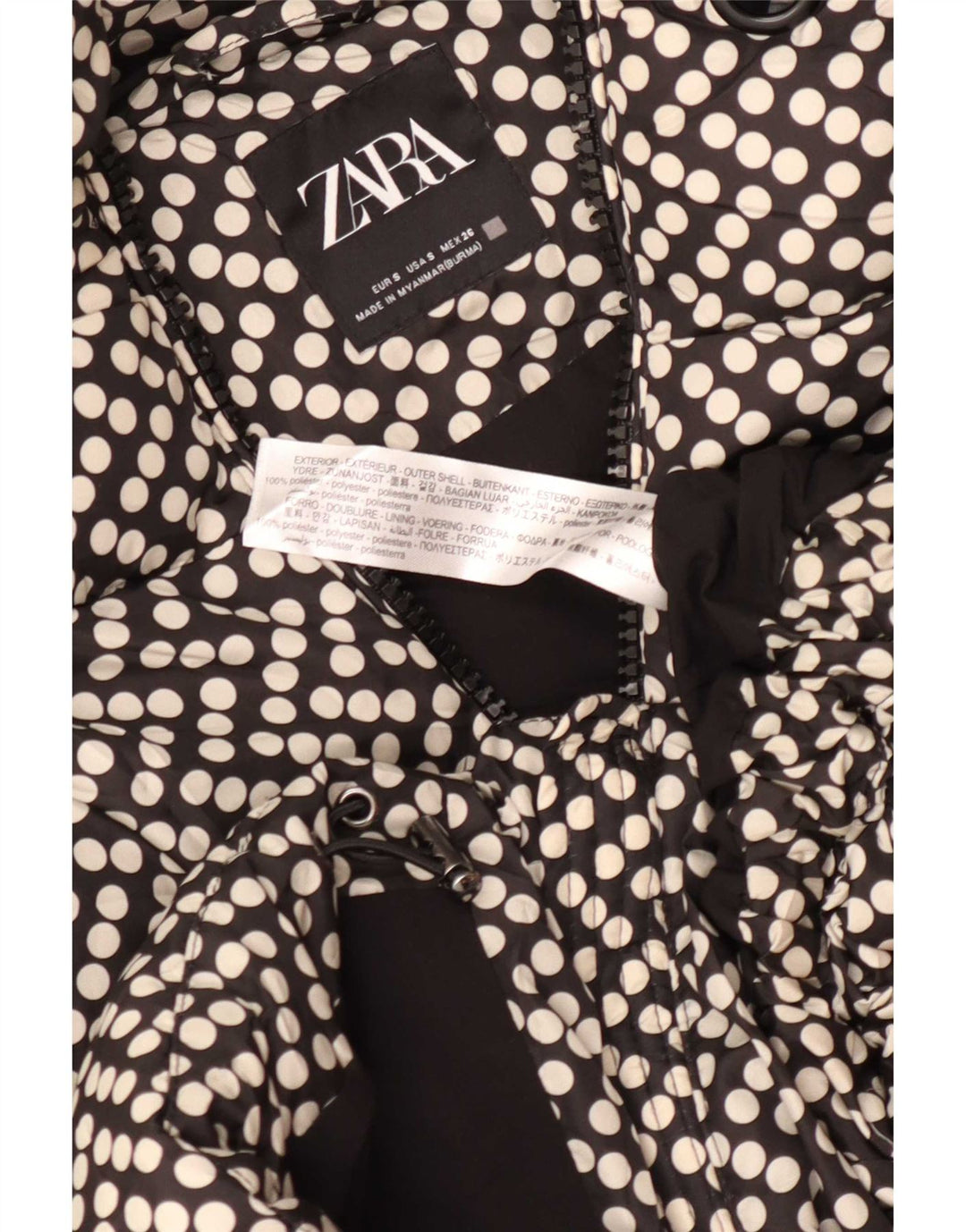 Zara γυναικείο μπουφάν με κουκούλα μεγάλου μεγέθους με επένδυση UK 10 μικρά μαύρα πουά