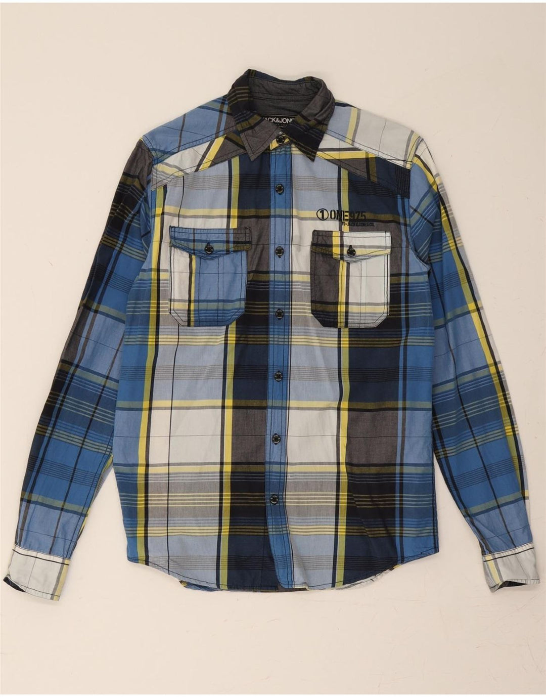 JACK & JONES Mens Shirt Small Blue Check Vintage Jack & Jones and Second-Hand Jack & Jones from Messina Hembry 