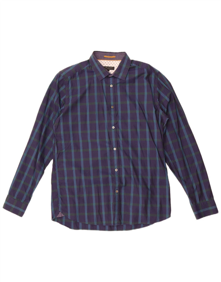 Ted Baker Ανδρικό πουκάμισο νούμερο 4 Μεγάλο μπλε ναυτικό βαμβακερό καρό