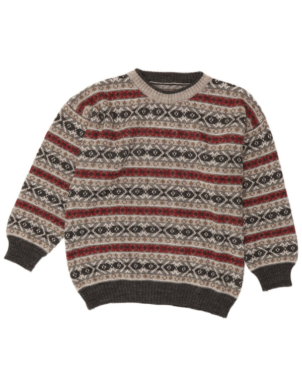 Vintage γυναικείο πουλόβερ με λαιμόκοψη στο UK 16 Large Grey Fair Isle
