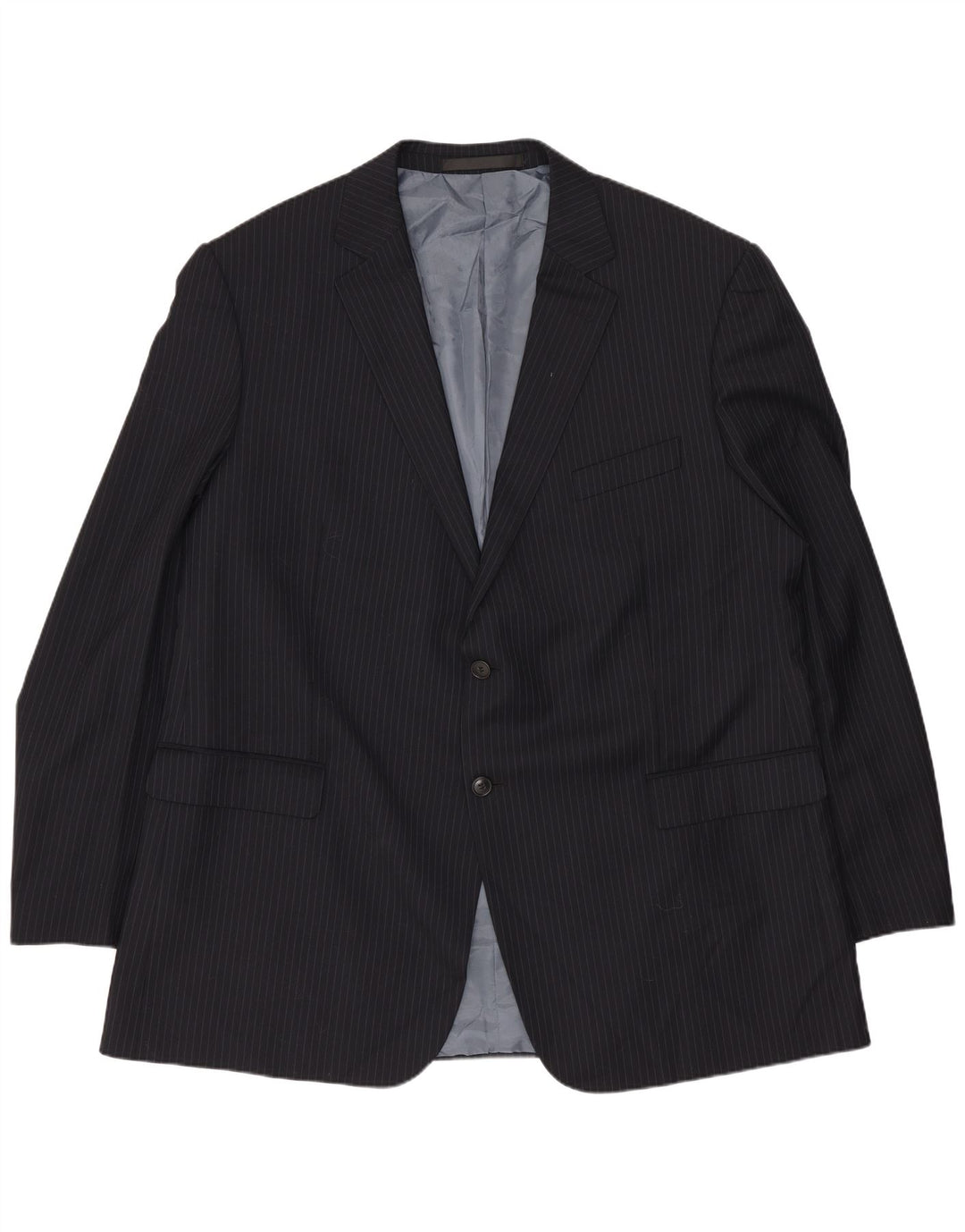 Marks & Spencer Mens Longline Blazer Jacket UK 48 2XL Navy Blue Pinstripe