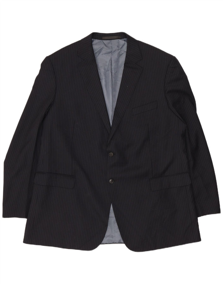 Marks & Spencer Mens Longline Blazer Jacket UK 48 2XL Navy Blue Pinstripe