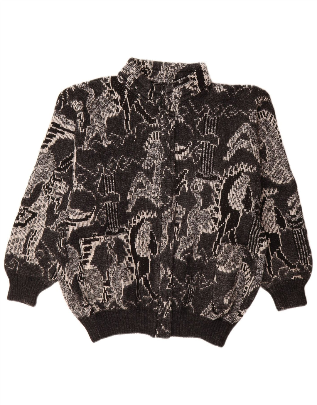 Vintage γυναικεία ζακέτα πουλόβερ UK 18 XL Μαύρο γεωμετρικό μαλλί