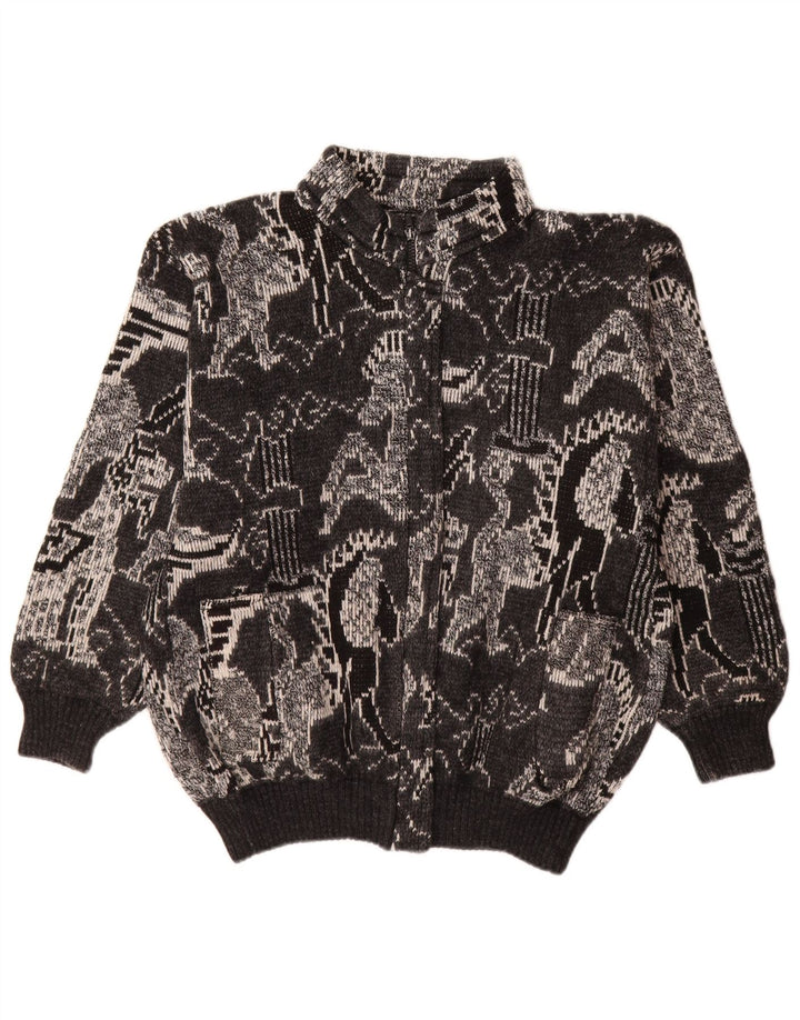 Vintage γυναικεία ζακέτα πουλόβερ UK 18 XL Μαύρο γεωμετρικό μαλλί
