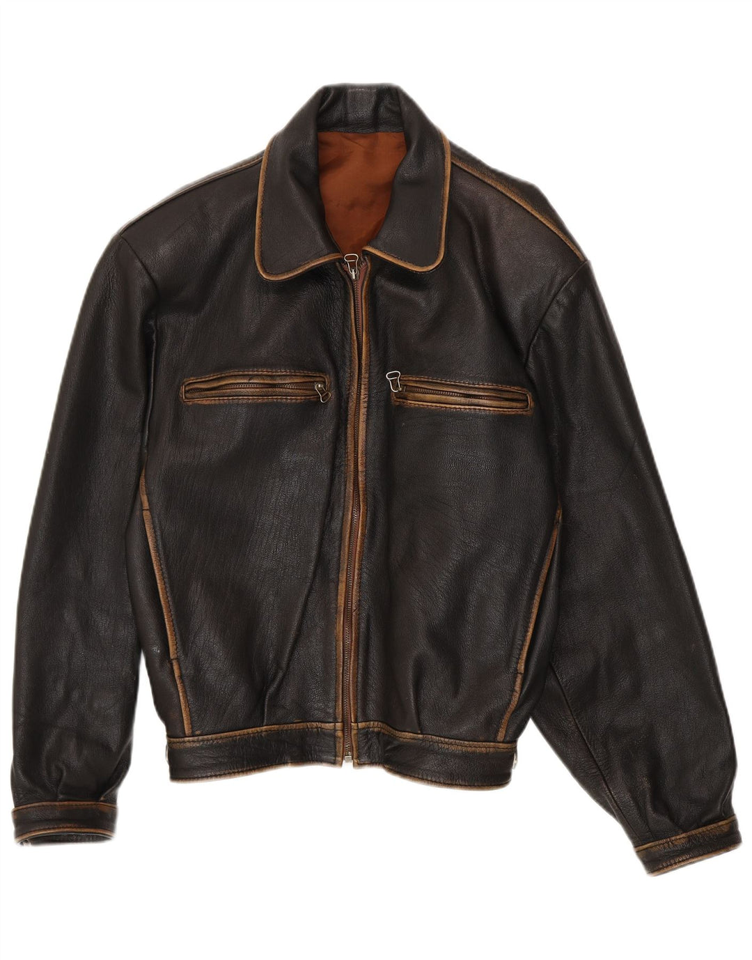 Vintage Ανδρικό Loose Fit Bomber Δερμάτινο Μπουφάν UK 38 Medium Black Leather