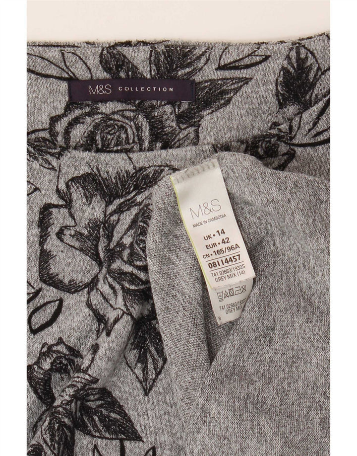Marks & Spencer Γυναικείο τοπ 3/4 μανίκια UK 14 μεγάλο γκρι λουλουδάτο πολυεστέρα
