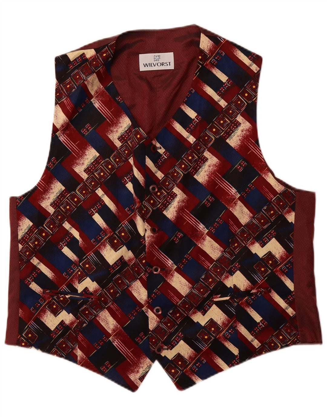 WILVORST Mens Waistcoat Large Burgundy Geometric