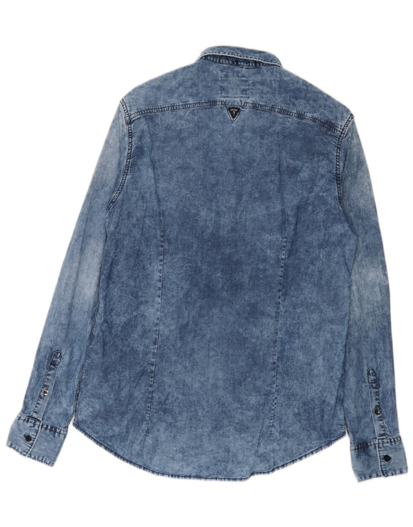 Τζιν πουκάμισο Guess Mens Acid Wash Regular Fit, μεσαίο μπλε βαμβακερό
