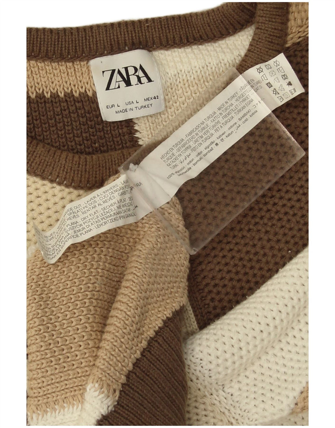 Ανδρικό πουλόβερ Zara Boat Neck Jumper Μεγάλο Πολύχρωμο Γεωμετρικό Βαμβάκι