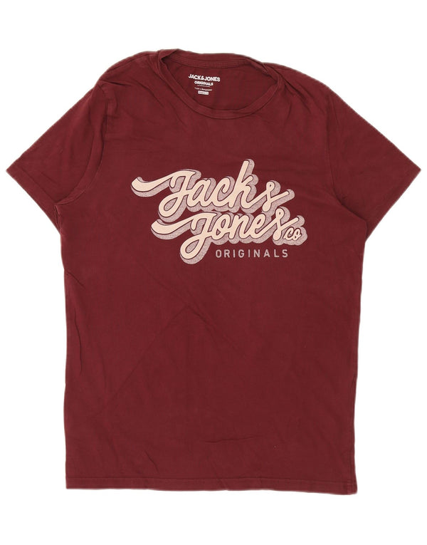 Jack & Jones Mens Regular Fit Graphic T-Shirt Top Small Maroon Cotton