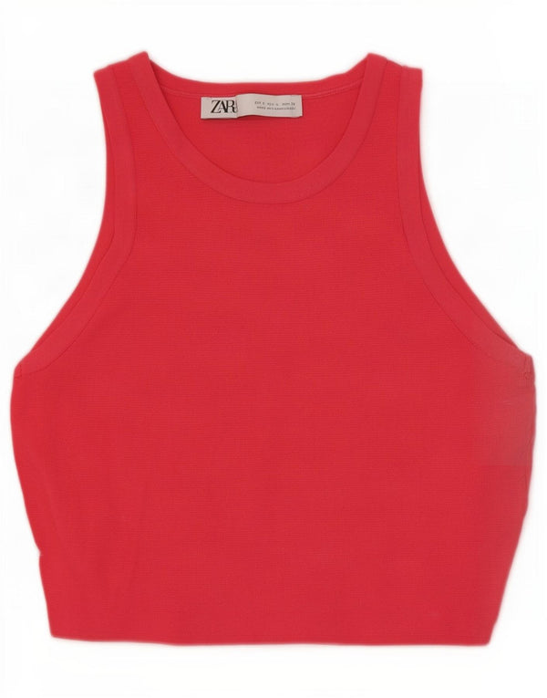 Zara Γυναικείο Crop Vest Top UK 8 Small Pink Viscose