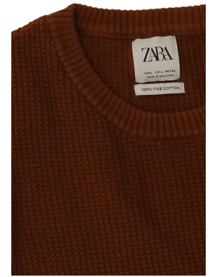 Ανδρικό πουλόβερ Zara Crew Neck Jumper Μεγάλο Καφέ Βαμβακερό