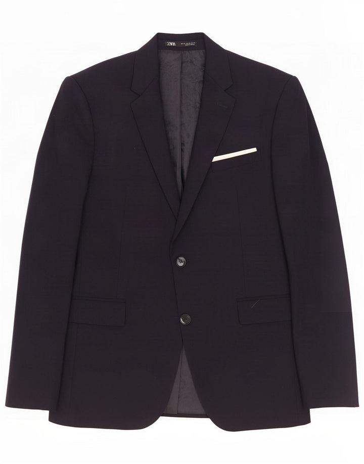 Zara Ανδρικό τζάκετ μπλέιζερ με 2 κουμπιά EU 46 Small Navy Blue Polyester