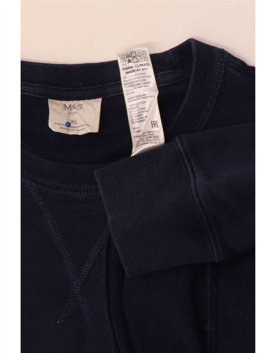 Ανδρική φούτερ Marks & Spencer Jumper XL Navy Blue Cotton