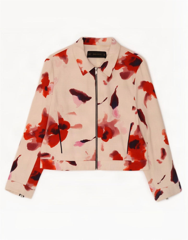 Zara Γυναικείο Bomber Jacket UK 18 XL Λευκό φλοράλ βαμβακερό