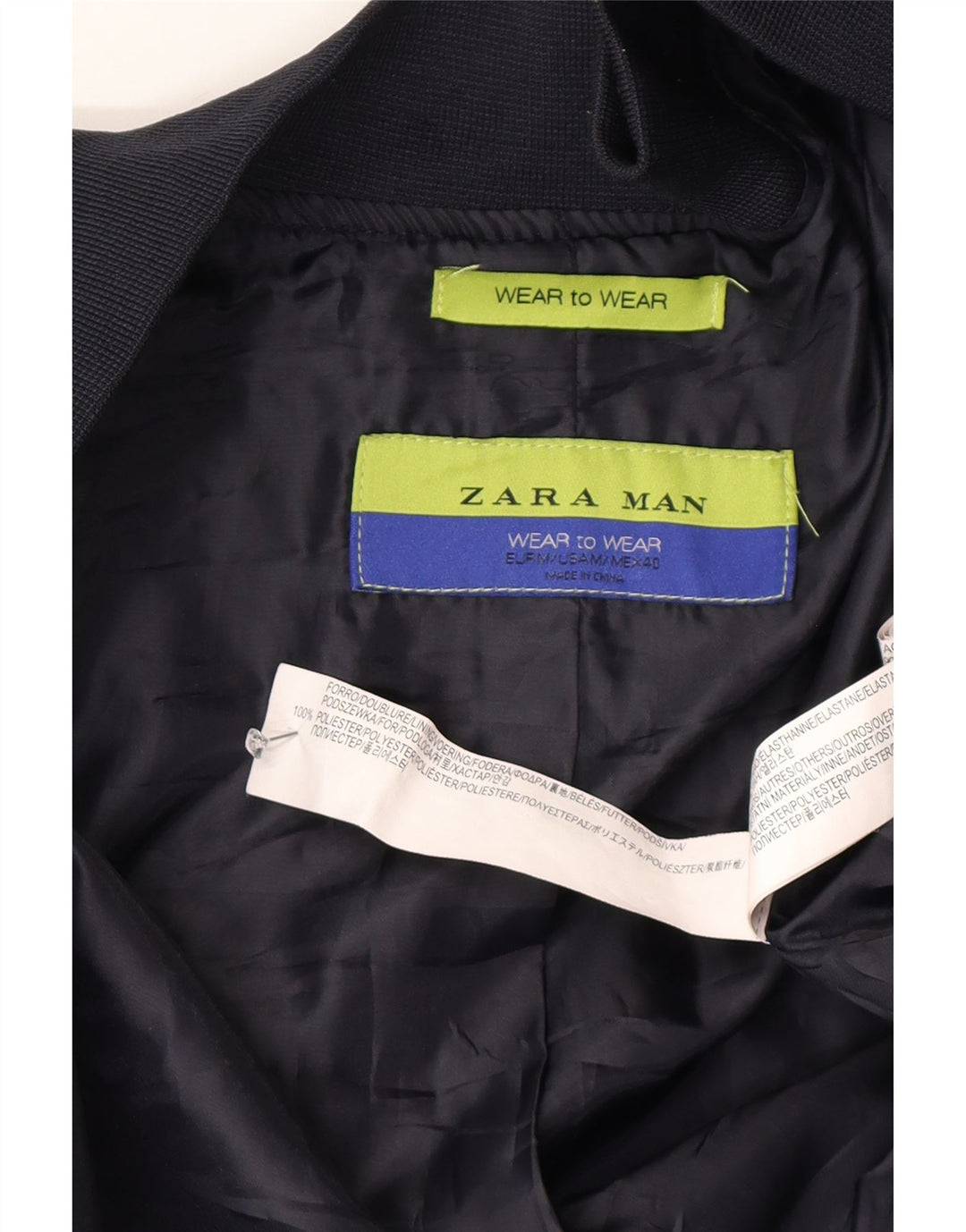 Zara Ανδρικό Bomber Jacket UK 38 Medium Navy Blue Polyester