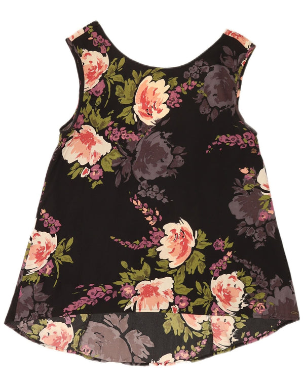 Vintage Γυναικεία Crop Αμάνικη Μπλούζα Τοπ UK 10 Small Black Floral