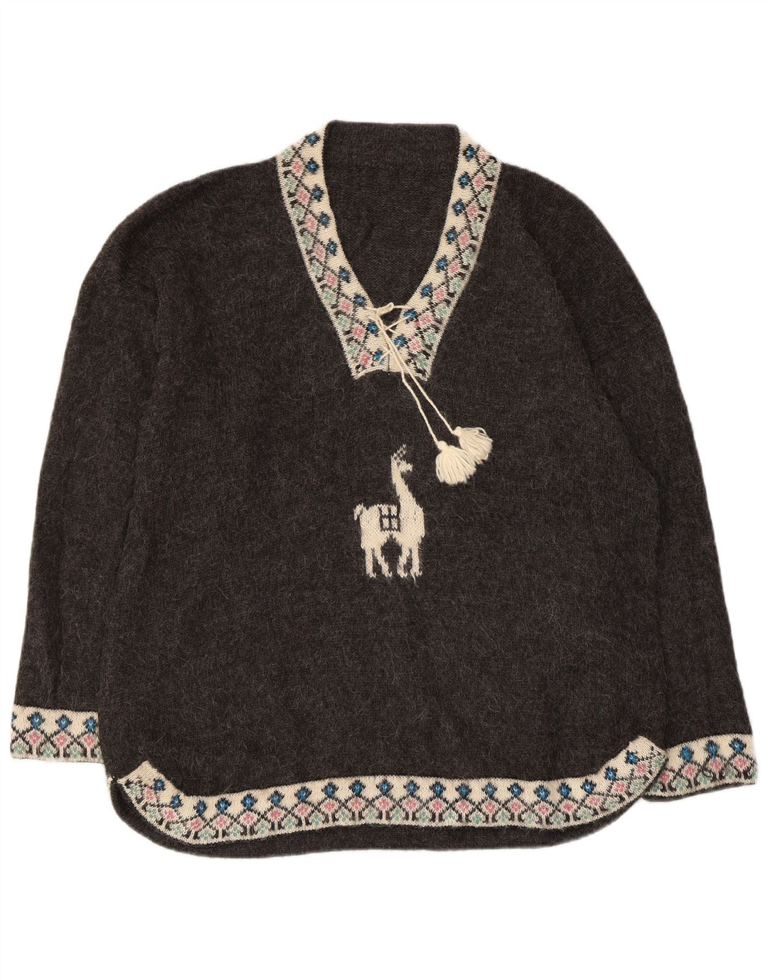 VINTAGE Γυναικείο πουλόβερ με λαιμόκοψη σε μεγάλο μέγεθος UK 18 XL Grey Fair Isle