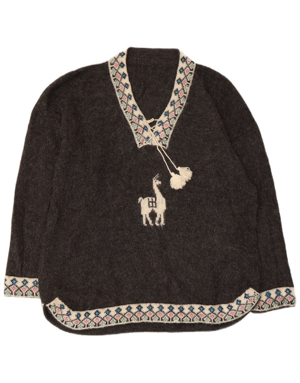 VINTAGE Γυναικείο πουλόβερ με λαιμόκοψη σε μεγάλο μέγεθος UK 18 XL Grey Fair Isle