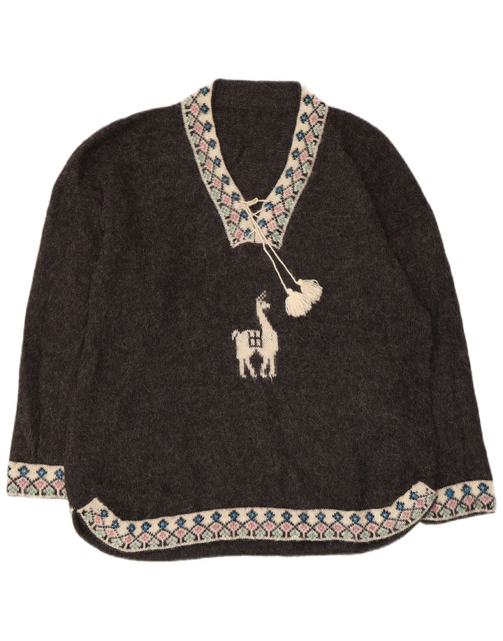 VINTAGE Γυναικείο πουλόβερ με λαιμόκοψη σε μεγάλο μέγεθος UK 18 XL Grey Fair Isle