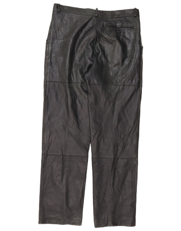 Vintage Ανδρικό ίσιο δερμάτινο παντελόνι IT 50 Large W34 L32 Μαύρο ριγέ