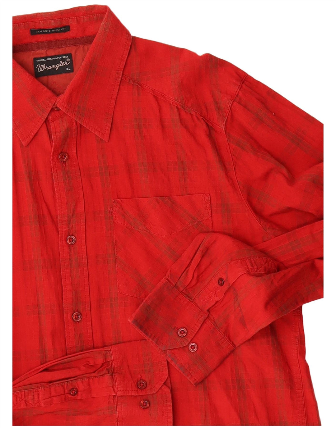 WRANGLER Mens Classic Slim Fit Shirt XL Red Check Cotton